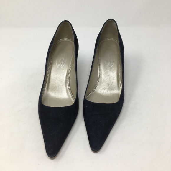 TALBOTS BLACK BLUE POINTED TOE SUEDE HEELS 6M - Picture 2 of 5